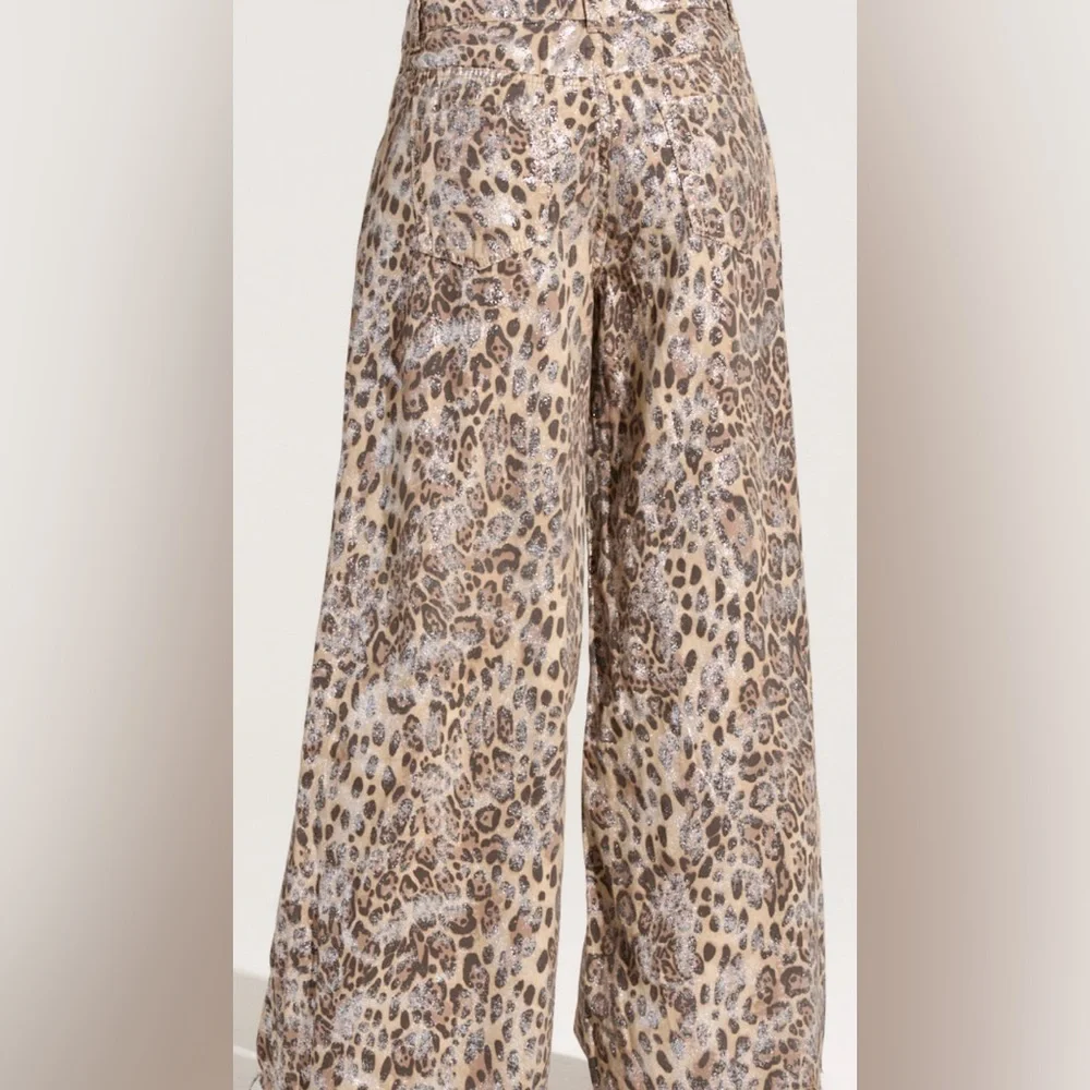 New w tags AKIRA leopard shimmer printed wide leg pants size XS - Picture 4 of 5